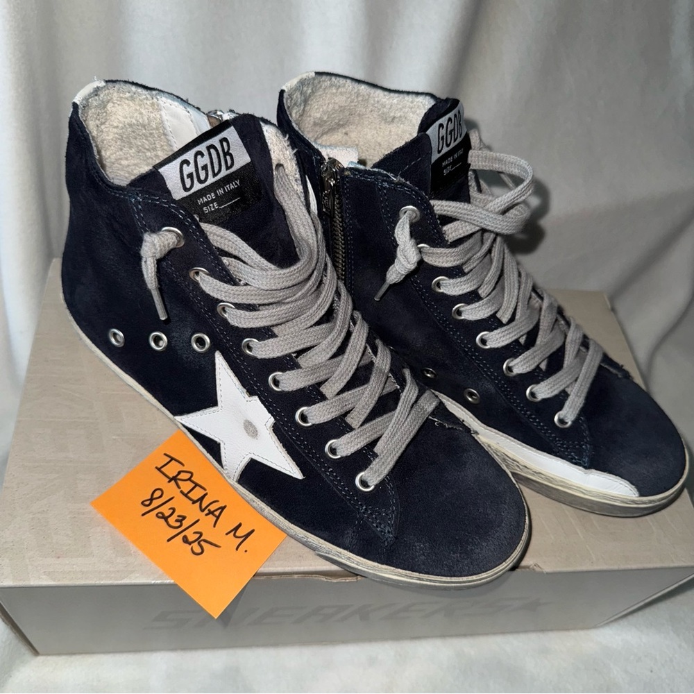 NEW! GGDB GOLDEN GOOSE Navy Suede Francy Side-Zip Sneakers size 39 New in Box! - Picture 5 of 16